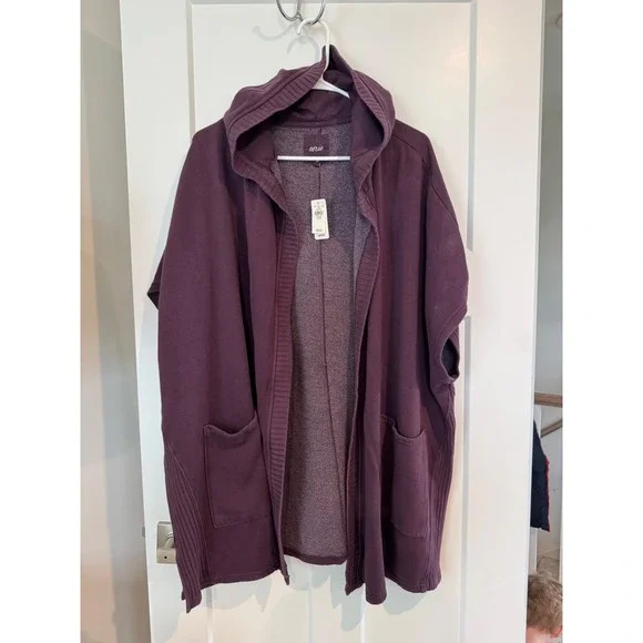 Aerie Womens Plum Purple Fleece Hooded Open Front Wrap Cardigan XS/S NWT - Picture 1 of 7